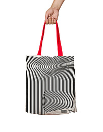 Tote Bag Noir & Blanc Anses rouges | Inspiration Vasarely